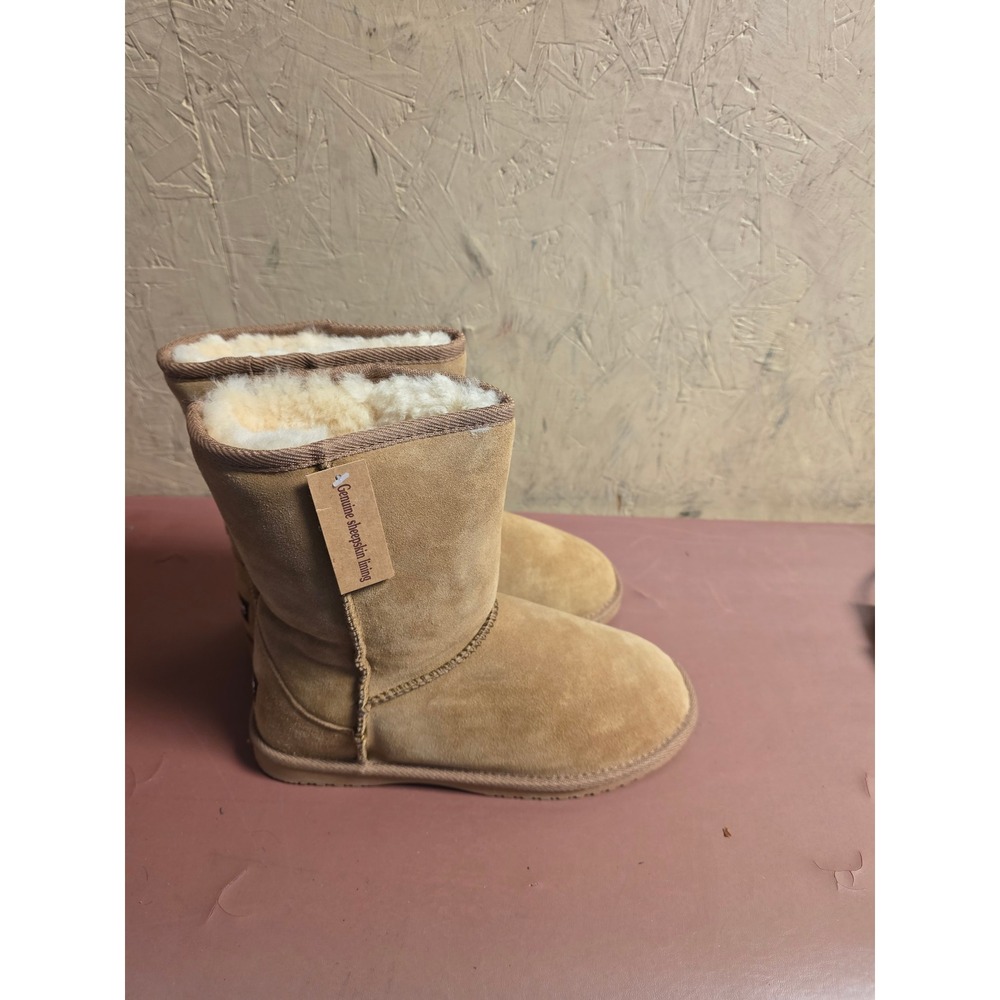 Tamarac Audrey Chestnut Sheepskin Boots Suede Shearling Mid Calf Womens 8 NEW
